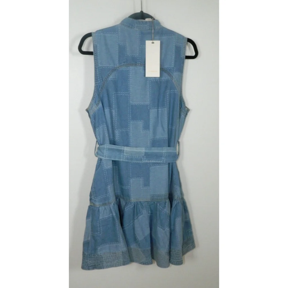 Ciebon Dress Large‎ Blue Elly Patchwork Denim Mini Shirtdress Belted - Picture 11 of 13